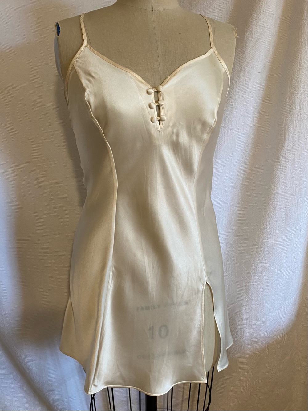 Victoria's Secret Cream Satin Slip with Front Button Detail